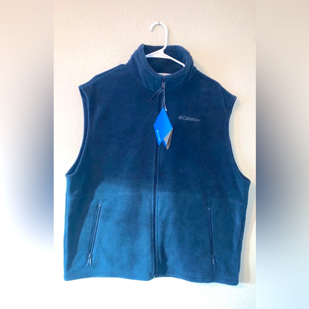 Men’s Columbia blue fleece full zip vest size Large